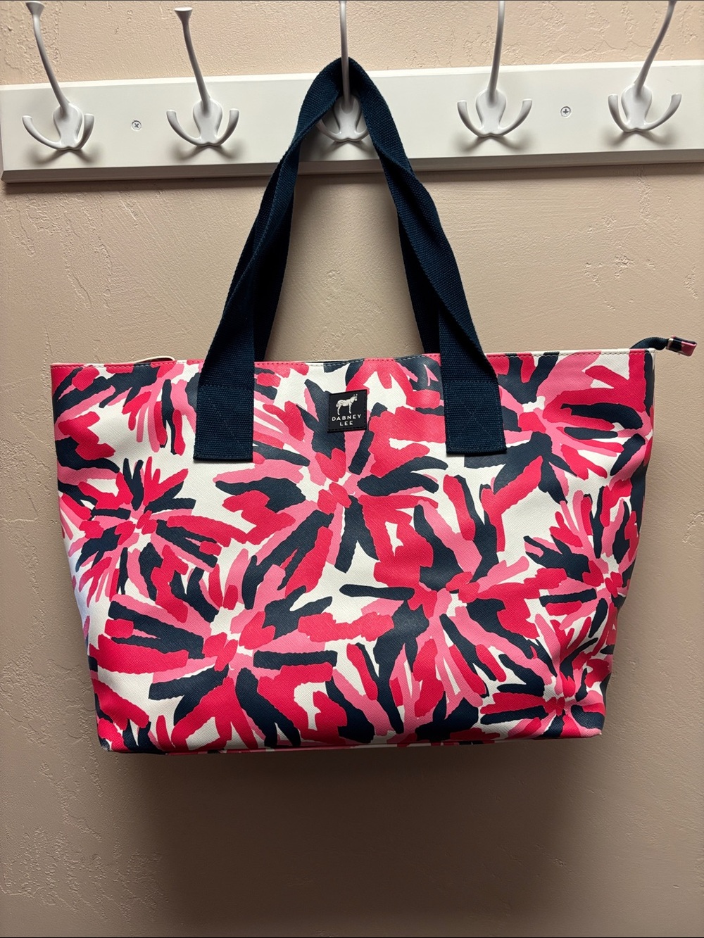 Dabney Lee Pink, Navy and White Floral Canvas Tote